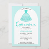 Invitation Célébration de la Quinseanera de l'Aqua Gown moder (Devant)