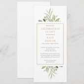 Invitation Célébration de la verdure du service funèbre de la (Devant / Derrière)