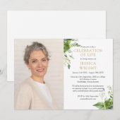 Invitation Célébration de la verdure Photo de funérailles de  (Devant / Derrière)