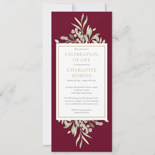 Invitation Célébration de la verdure Service funéraire de la (Devant)