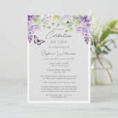 Invitation Célébration de la vie 4 Photo Purple Floral Funera (Debout devant)