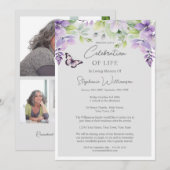 Invitation Célébration de la vie 4 Photo Purple Floral Funera (Devant / Derrière)
