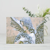 Invitation Célébration de la vie - Ange aux fleurs (Debout devant)