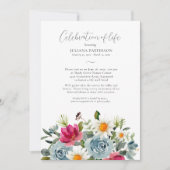 Invitation Célébration de la vie Aquarelle Florale Funéraille (Devant)