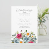 Invitation Célébration de la vie Aquarelle Florale Funéraille (Debout devant)