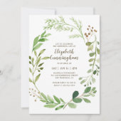 Invitation Célébration de la vie Aquarelle Le feuillage vert (Devant)