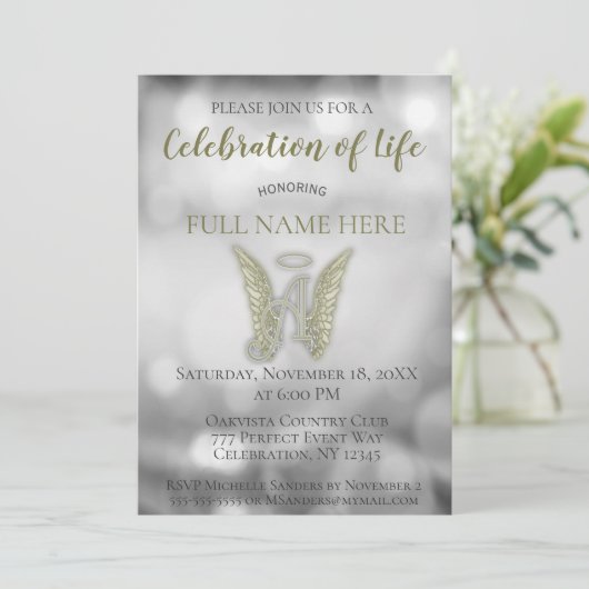 Invitation Célébration de la vie - Argent et Or (Debout devant)