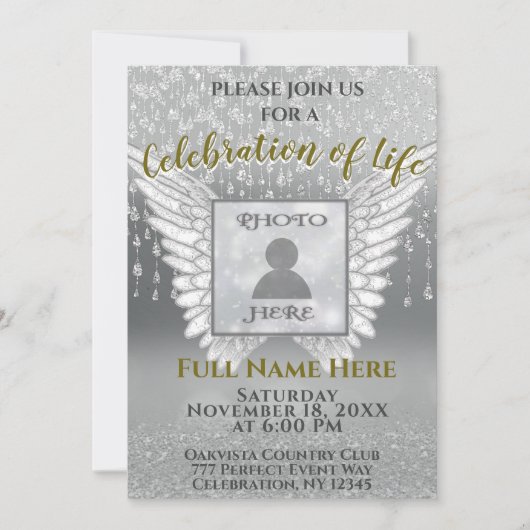 Invitation Célébration de la vie - Argent et Or Ajouter une p (Devant)