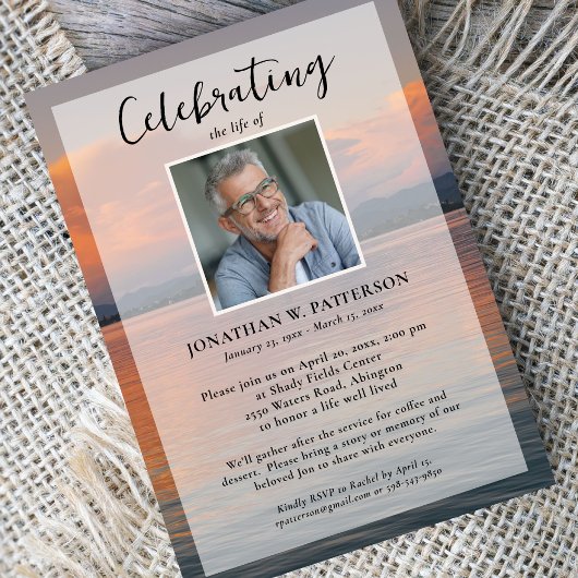 Invitation Célébration de la vie au coucher du soleil sur le 