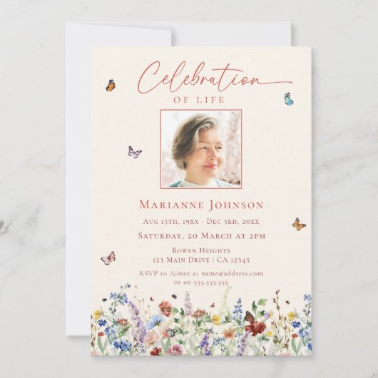 Invitation Célébration de la vie au mémorial du Fleur sauvage (Devant)