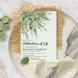 Invitation Célébration de la vie avec aquarelle Eucalyptus