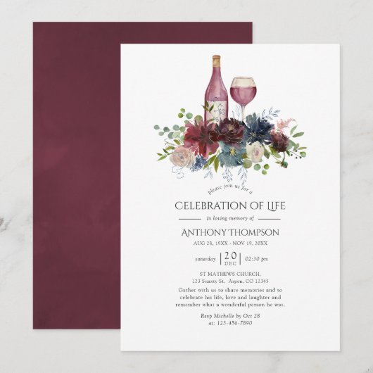Invitation Célébration de la vie avec dégustation de vin de B (Devant / Derrière)