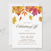 Invitation Célébration de la vie avec des feuilles d'automne (Devant)