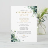 Invitation Célébration de la vie avec monogramme de verdure f (Debout devant)