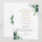 Invitation Célébration de la vie avec monogramme de verdure f (Devant / Derrière)