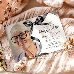 Invitation Célébration De La Vie Avec Photo Et Nœud Noir Tend