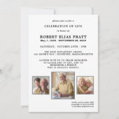 Invitation Célébration de la vie Black White 3 Photo Invitati (Devant)