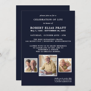 Invitation Célébration de la vie bleu foncé blanc 3 Photo