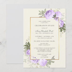 Invitation Célébration de la vie Blush violet Rose Floral