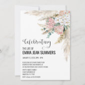 Invitation Célébration de la vie Boho Floral Herbe de Pampas (Devant)