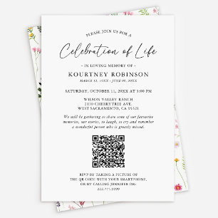 Invitation Célébration de la vie Code QR funéraire Fleur sa