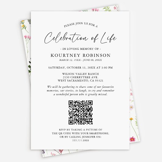 Invitation Célébration de la vie | Code QR funéraire Fleur sa