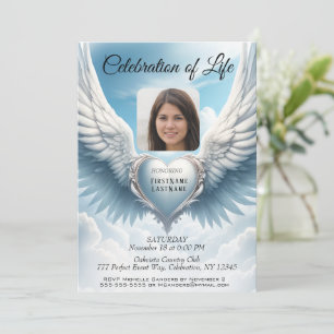 Invitation Célébration de la vie - Coeur et ailes