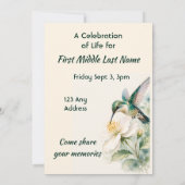 Invitation Célébration de la vie Colibri Fleurs blanches (Dos)