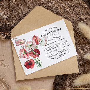 Invitation Célébration de la vie Coquelicot rouge aquarelle
