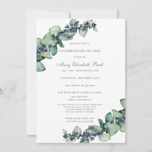 Invitation Célébration de la vie dans la verdure d'Eucalyptus (Devant)