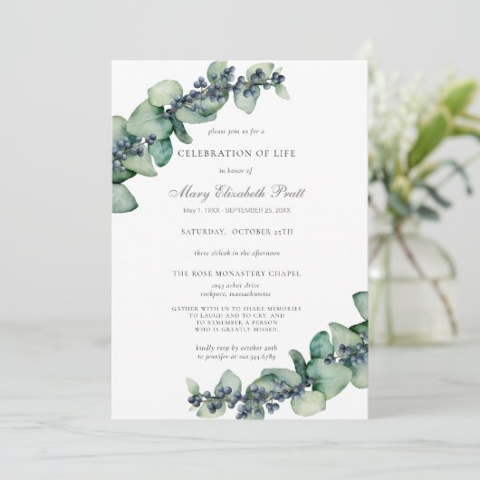 Invitation Célébration de la vie dans la verdure d'Eucalyptus (Debout devant)