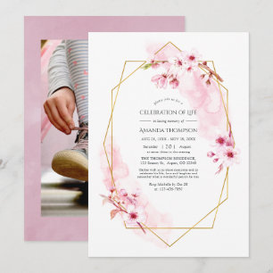 Invitation Célébration de la vie de fleur de cerisier rose gé