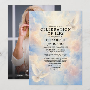 Invitation Célébration de la vie de la colombe céleste Photo