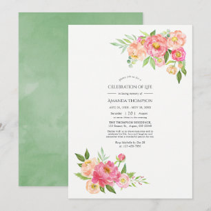 Invitation Célébration de la vie de pivoines aquarelles print