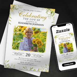 Invitation Célébration de la vie de tournesols Mémorial Funér