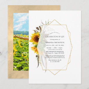 Invitation Célébration de la vie de tournesols rustiques géom