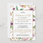 Invitation Célébration de la vie des Roses roses et violets (Devant)