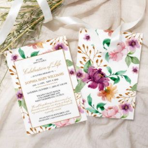 Invitation Célébration de la vie des Roses roses et violets