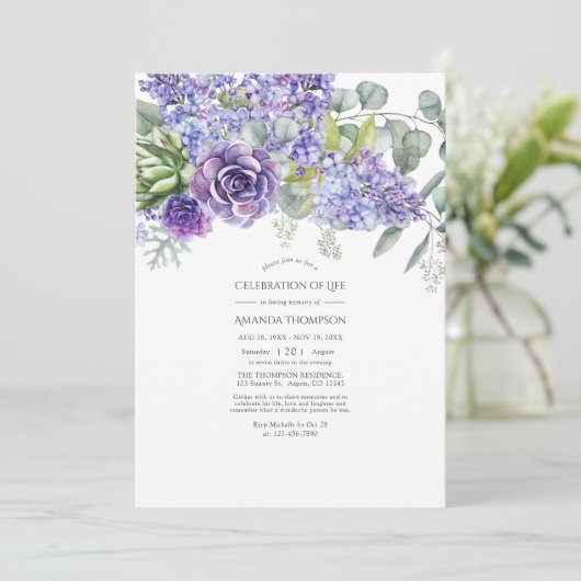 Invitation Célébration de la vie des succulents d'Eucalyptus  (Debout devant)