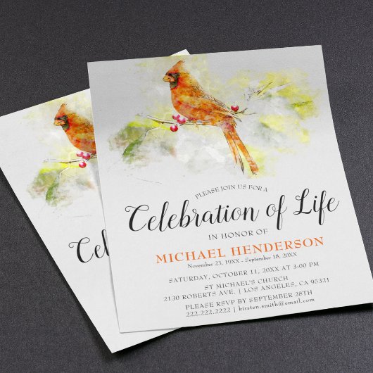 Invitation Célébration de la vie du cardinal d'aquarelle