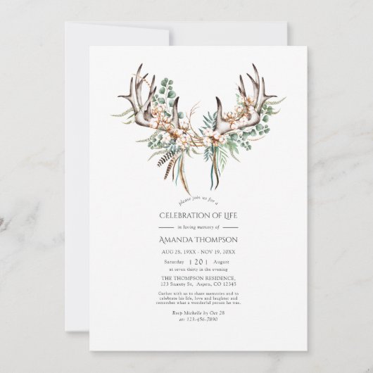 Invitation Célébration de la vie du coton de Boho et de l'euc (Devant)