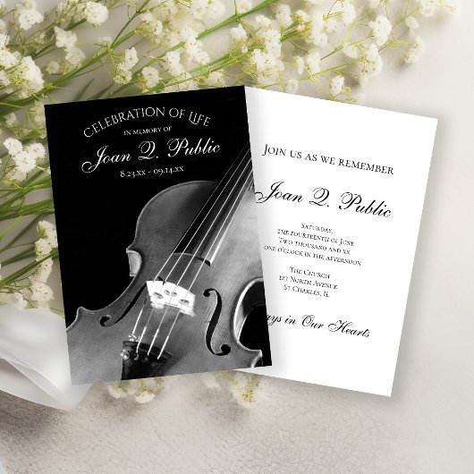 Invitation Célébration de la vie du musicien violon noir blan
