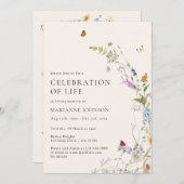 Invitation Célébration de la vie du papillon fleur sauvage (Devant / Derrière)