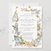 Invitation Célébration de la vie Dusty Bleu Botanique (Devant)