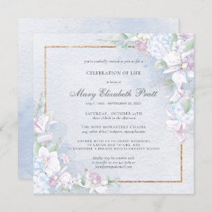 Invitation Célébration de la vie Dusty bleu et blanc floral