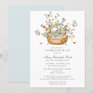 Invitation Célébration de la vie Dusty Blue Floral Butterfly
