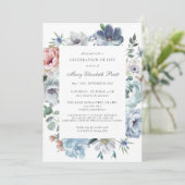 Invitation Célébration de la vie Dusty Blue Floral Funeral (Debout devant)
