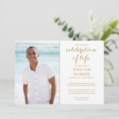 Invitation Célébration de la vie Elégant Gold Funeral Photo (Debout devant)