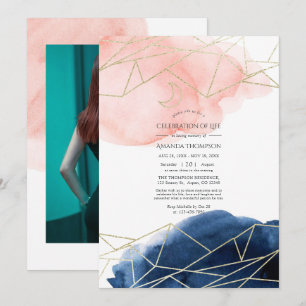 Invitation Célébration de la vie en aquarelle bleu marine et
