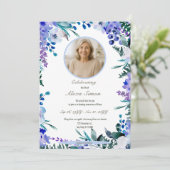 Invitation Célébration de la vie en bleu doux (Debout devant)